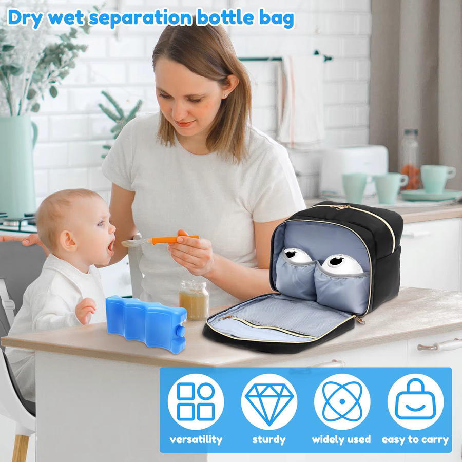 Tragbare Milchpumpen-Tasche mit Kühlfach in Schwarz für Muttermilch und Babyzubehör - Bild 2