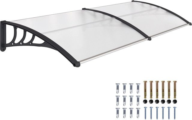 Outsunny Pultvordach für die Haustür aus Polycarbonat und Aluminium, transparent, B/H/T: 195 x 75 x 23 cm - Bild 1