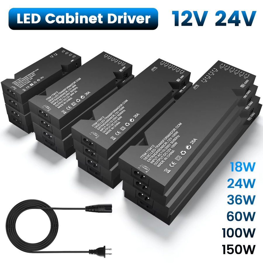 GAHADA LED-Beleuchtungstransformator mit Touch- und Bewegungssensor, dimmbarer LED-Treiber-Adapter für Schrank- und Möbelbeleuchtung, Schwarz - Bild 2