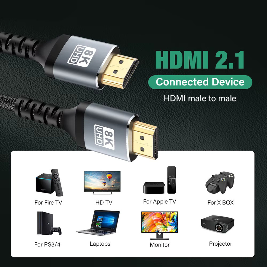 Nephy HDMI 2.1 Kabel High Speed 48Gbps 8K Ultra HD Videokabel Schwarz - Bild 2
