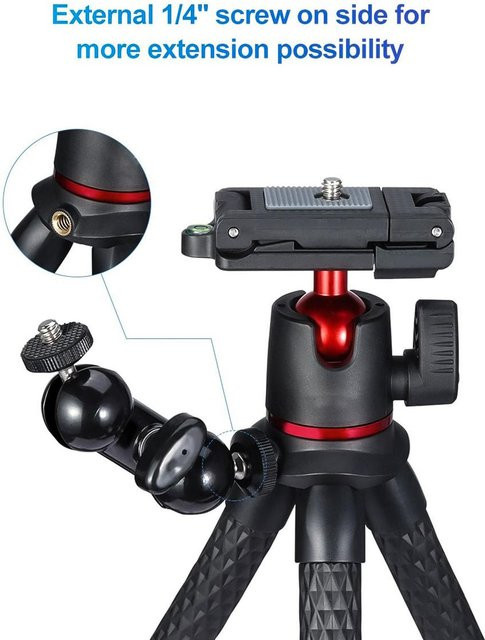 Shoemst MT 11 Flexibles Oktopus-Stativ mit 2-in-1-Plattformdesign, 360-Grad-Kugelkopf und 1/4-Zoll-Schraube, Traglast 2 kg, Schwarz - Bild 1