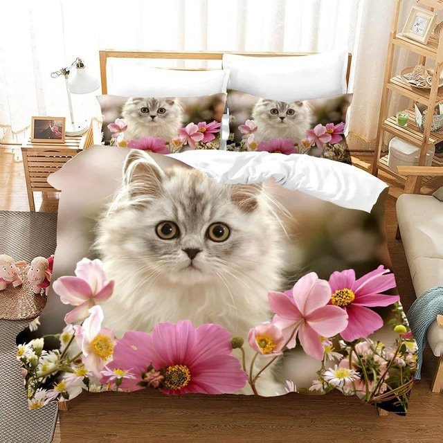 Bettwäsche Set mit Katzenmotiv von Binchi Outdoor Product, mehrfarbig, Material Mikrofaser Polyester, B/T: 200 x 200 cm - Bild 1