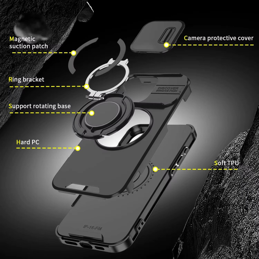 Luxuriöse MagSafe Magnetische Kabellose Ladehülle für Apple iPhone 11 bis 17 Pro Max mit Schiebe-Kameraschutz in Schwarz und Rot - Bild 3