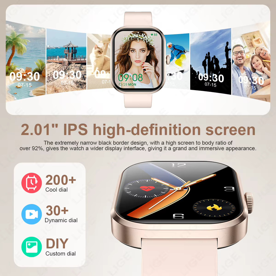 Lige Smartwatch, Damen, Schwarz, Silikon, Rechteckig - Bild 4