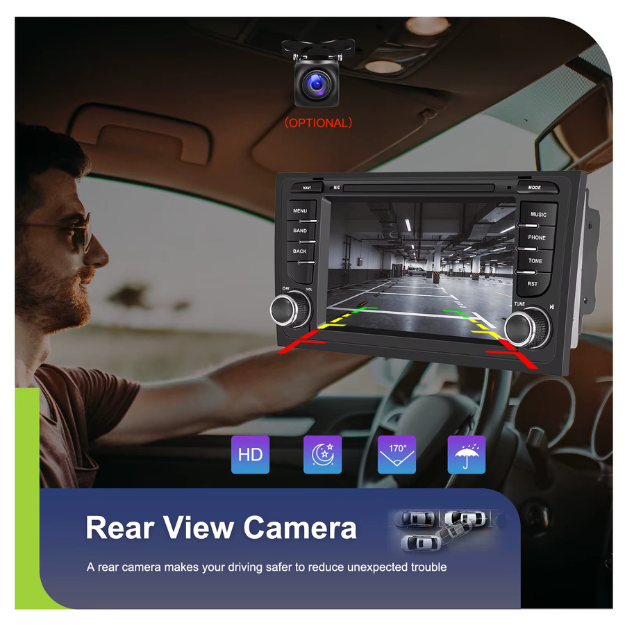 Podofo Android Autoradio mit 7 Zoll Display, 4G+64G, für Audi A6 C5 1997-2004, S6 1999-2004 und RS6 2002-2006, inklusive kabellosem CarPlay, Android Auto, GPS-Navigation, WLAN und Bluetooth, Schwarz - Bild 6