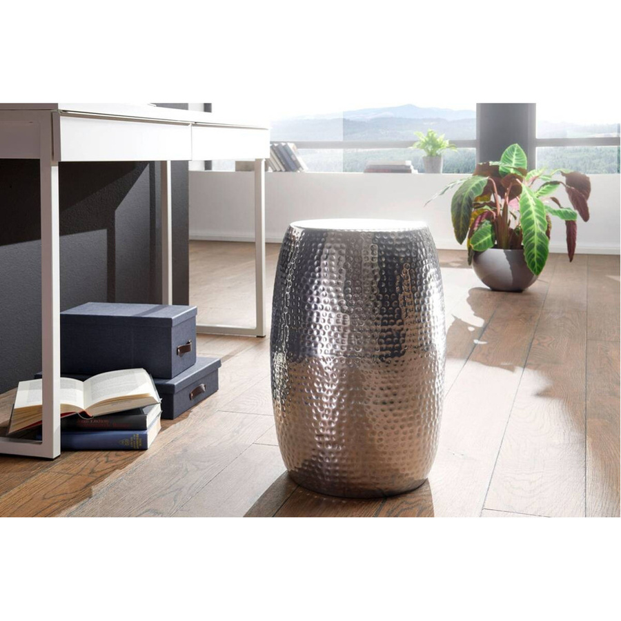Wohnling Beistelltisch aus Aluminium in Silber mit Hammerschlag-Design und orientalischem Stil, B/H/T: 30 x 49,5 x 30 cm - Bild 3
