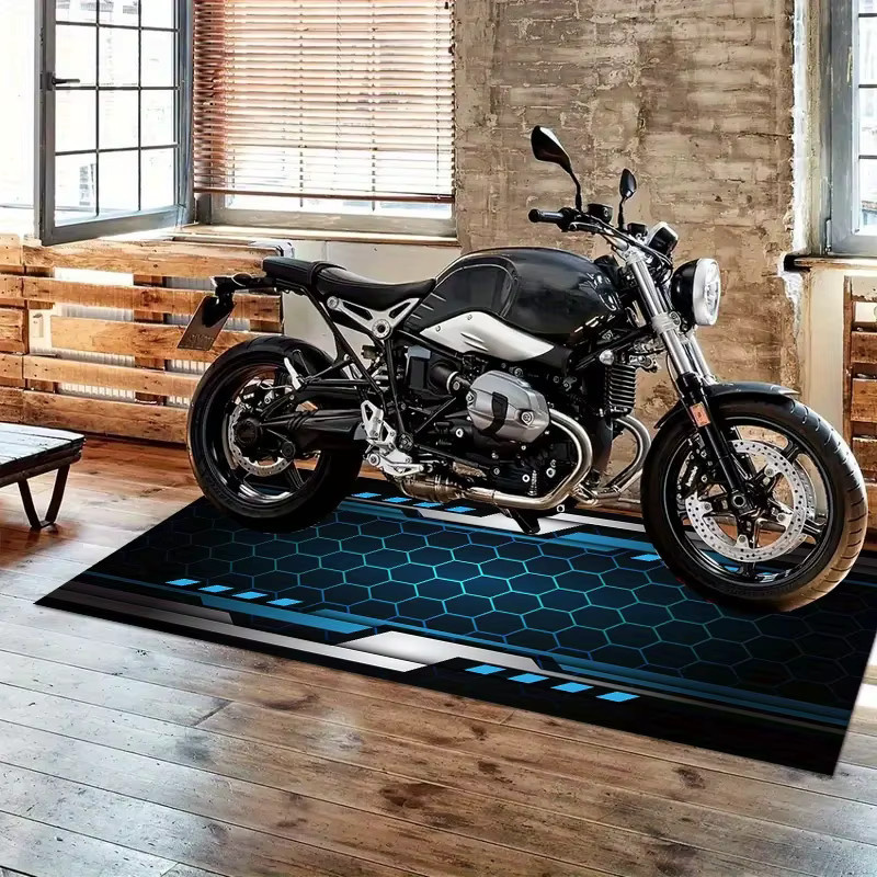 VIKAMA Motorrad-Garagenbodenmatte mit Renn-Display-Design, ölbeständig und verschleißfest, Mehrfarbig - Bild 2