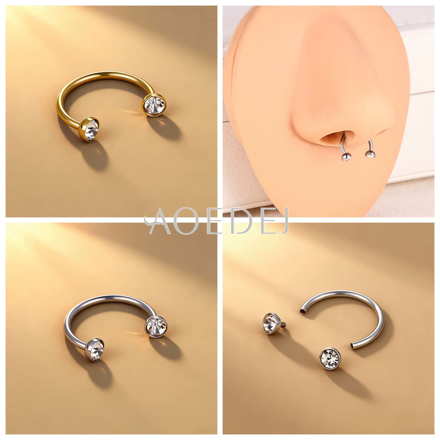 AOEDEJ Septum Ring Edelstahl, Kristall, Silber, Damen - Bild 2