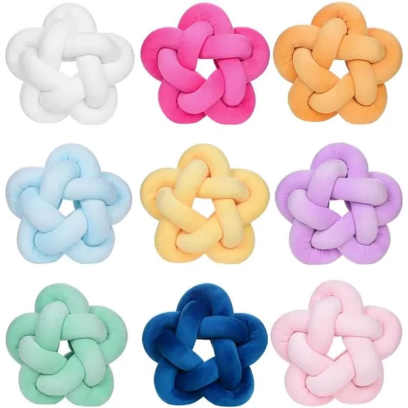 Dekoratives inyahome Zierkissen in Sternform mit Knoten-Design, handgefertigtes Ästhetisches Dekokissen in Weiß, Grün, Rosa und Blau - Bild 4
