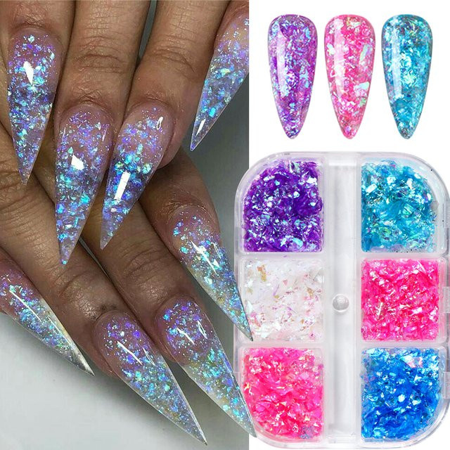 Full Beauty Nagelglitzer-Pailletten, Blau, Lila, Pink, 6er-Set - Bild 1