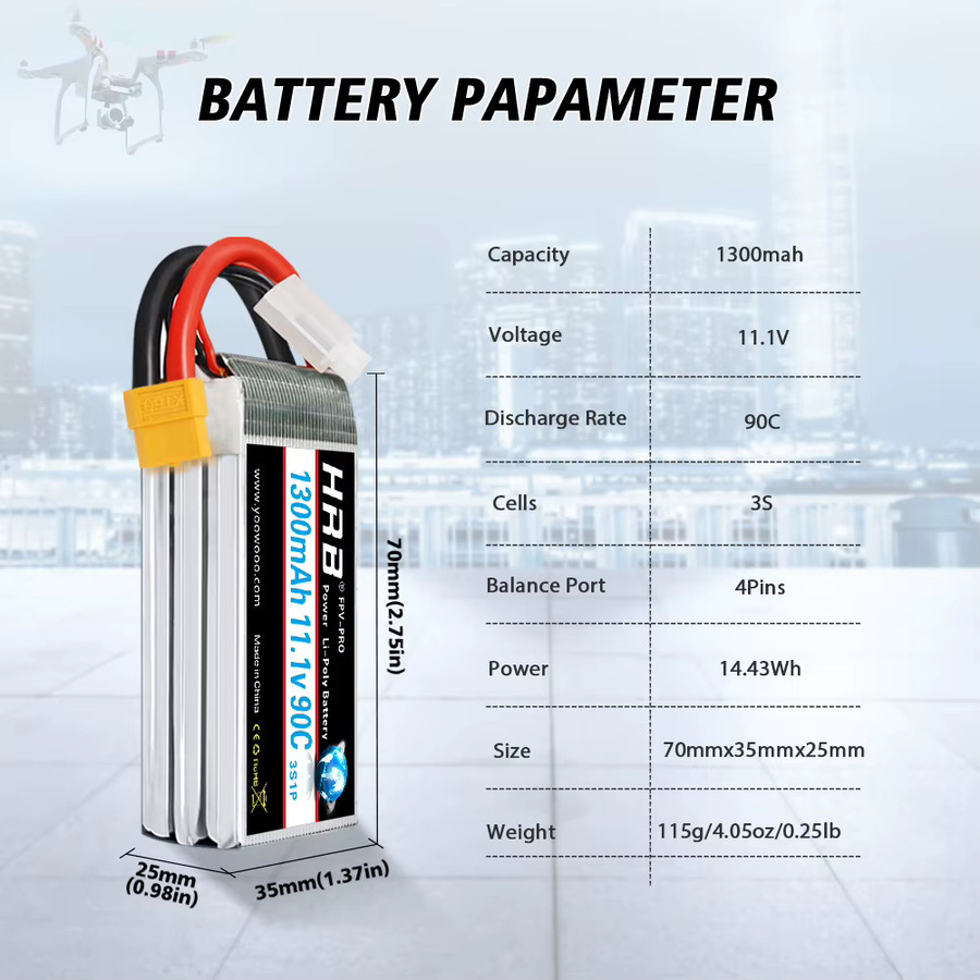 HRB 3S Lipo Batterie, 11,1 v 1300 mah, RC Batterie mit XT60 Stecker, ab 14 Jahren - Bild 2