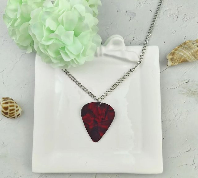 YiYuYiHua Halskette, Gitarren-Pick, Herz-Rubin-Anhänger, Silber, Unisex - Bild 1