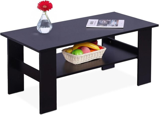 Relaxdays Couchtisch aus Holzwerkstoff in Schwarz mit Ablage, B/T/H: 100 x 50 x 43,5 cm - Bild 1