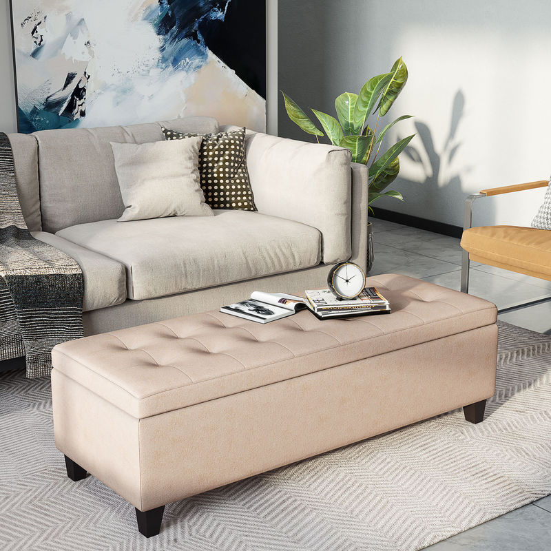HOMCOM Polsterbank mit Stauraum in Leinenoptik, Beige - Bild 2