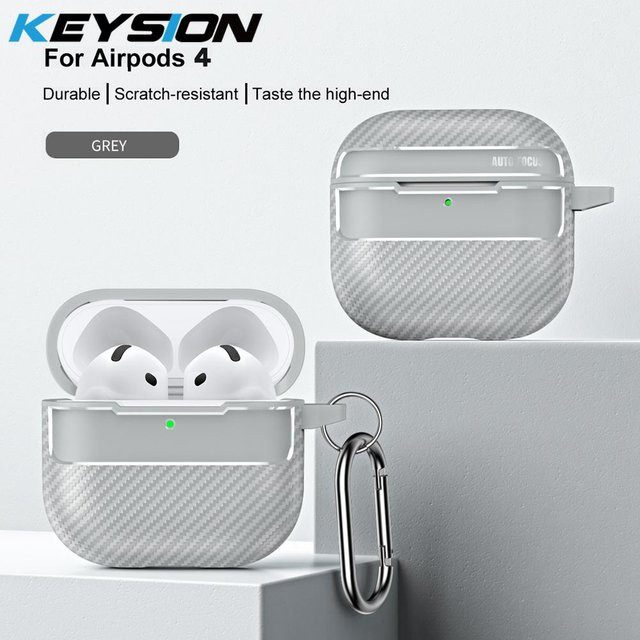 KEYSION Stoßfestes Case für AirPods 4 aus weichem TPU Silikon mit Kohlefasertextur in Grau - Bild 1