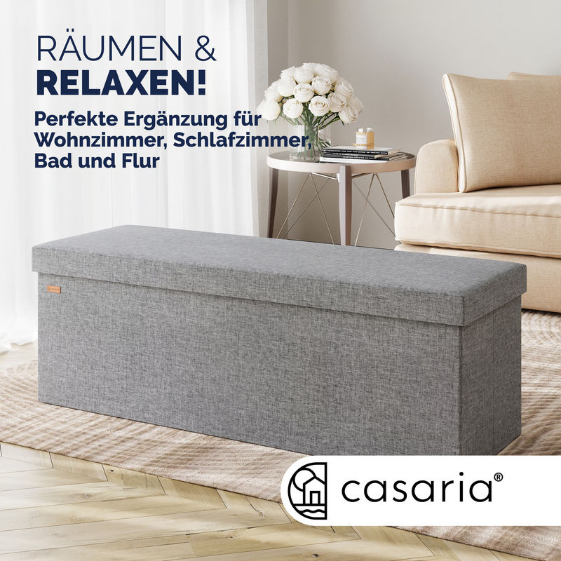 Casaria Sitzbank mit Stauraum in Grau, faltbar, B/T/H: 115 x 38 x 38 cm - Bild 2