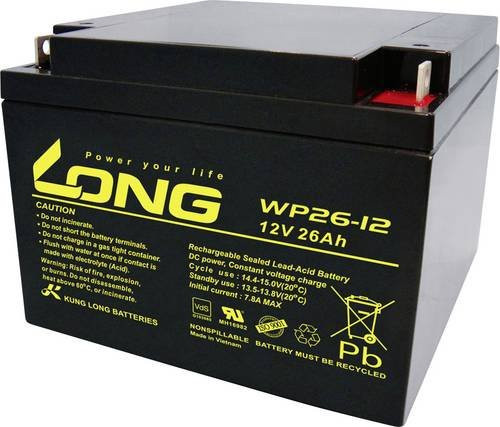 Long WP26-12 AGM Bleiakku 12V 26Ah Schwarz B/H/T: 166 x 125 x 175 mm mit M5-Schraubanschluss - Bild 1