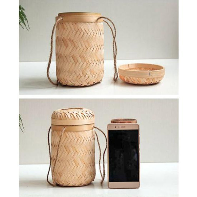 Handgefertigter Aufbewahrungskorb aus Stroh und Rattan mit Deckel, quadratischer Organizer für Snacks oder Teeblätter, B/T/H: 20 x 20 x 4 cm - Bild 2