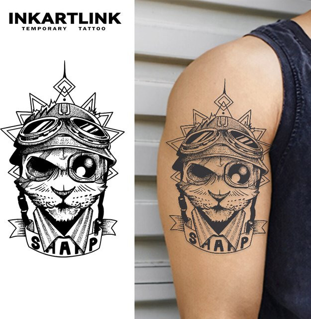 INKARTLINK Pilot Cat Tattoo, temporäres Tattoo, wasserdicht - Bild 1