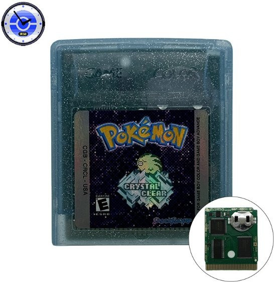 GBC Spielmodul Pokemon Crystal Clear V2.5.11 mit RTC und holografischem Etikett in Transparent - Bild 1
