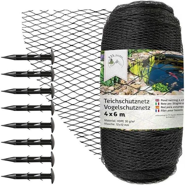 TTL GARDEN Teichschutznetz Anthrazit B: 6 m, B: 4 m, Maschenweite: 12 x 12 mm, 30 g/m² aus HDPE - Bild 1