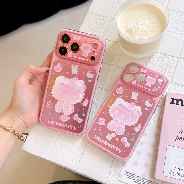 Sanrio Kawaii 3D Cartoon Handyhülle aus weichem Silikon mit KT Standhalter für iPhone 15, 16 und 17 Pro Max in Rosa - Bild 1
