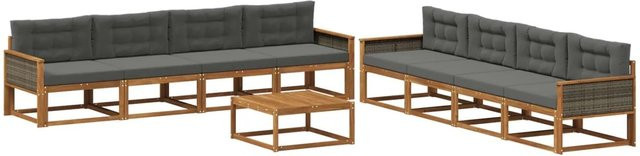 vidaXL Outdoor-Sofagarnitur L-Form aus massivem Akazienholz mit 9-teiligem Set in Natur und Anthrazit - Bild 1
