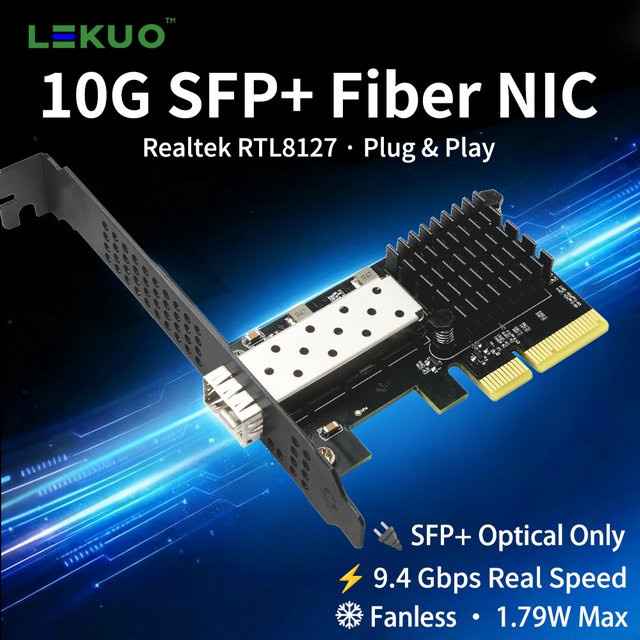 Lekuo 10G PCIe Netzwerkkarte RTL8127 SFP+ Glasfaser-NIC-Adapter für Server und Workstation in Schwarz - Bild 1