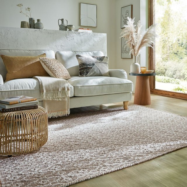 Handgewebter Wollteppich Kadima Design von ROTHER in Beige mit Rautenmuster, B/T: 160 x 230 cm - Bild 1