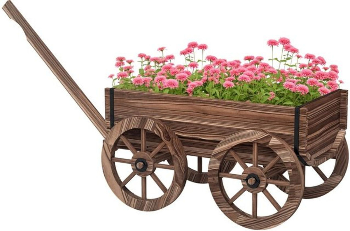 Outsunny Blumenkasten im Holzwagen-Design aus Massivholz mit Griff, Pflanzenwagen für Garten und Terrasse, Braun, B/T/H: 120 x 41 x 54 cm - Bild 1