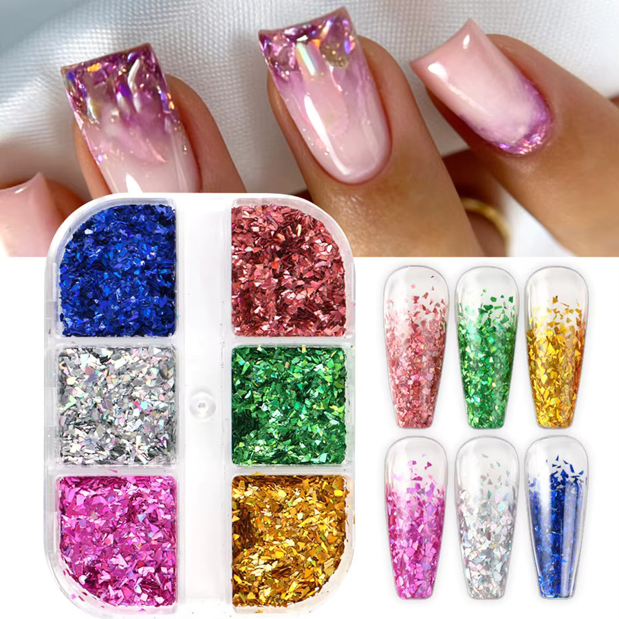 Full Beauty Nagelglitzer Flocken, 6er-Set, Silber Gold, Schimmernd - Bild 4