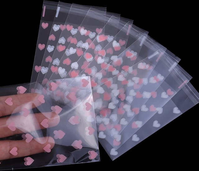 50 Stück Louleur transparente Herzform OPP-Verpackungsbeutel aus Kunststoff für Schmuck und Süßigkeiten - Bild 1