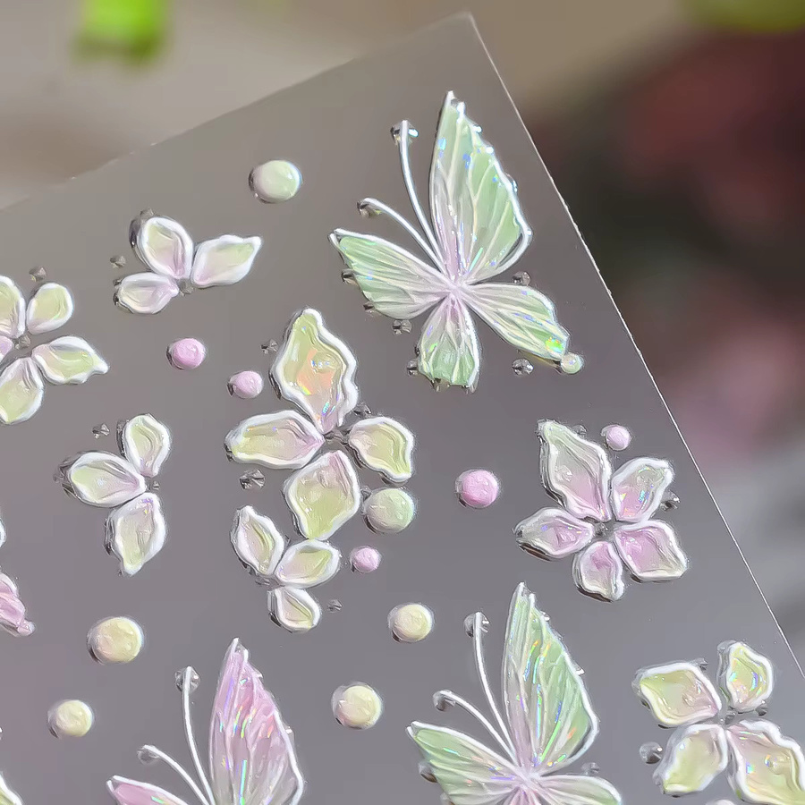 CHUNSHU Nagelaufkleber, 3 Stück, 3D Blumen, Bunter Kranz - Bild 2