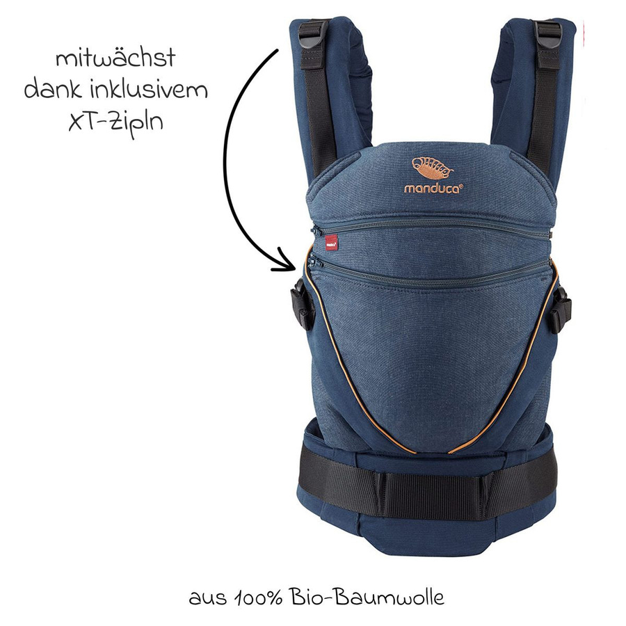 manduca Babytrage XT Buckle Carrier in Denimblue Tohto inklusive 2 Schnullerketten aus Silikon für 3,5 kg bis 20 kg - Bild 3