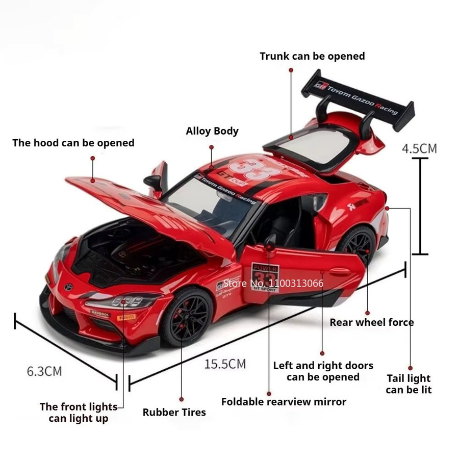 MAKEDA Supra GT4 GR86 Miniaturmodell, 1:32, mit Licht und Sound, Grau - Bild 2
