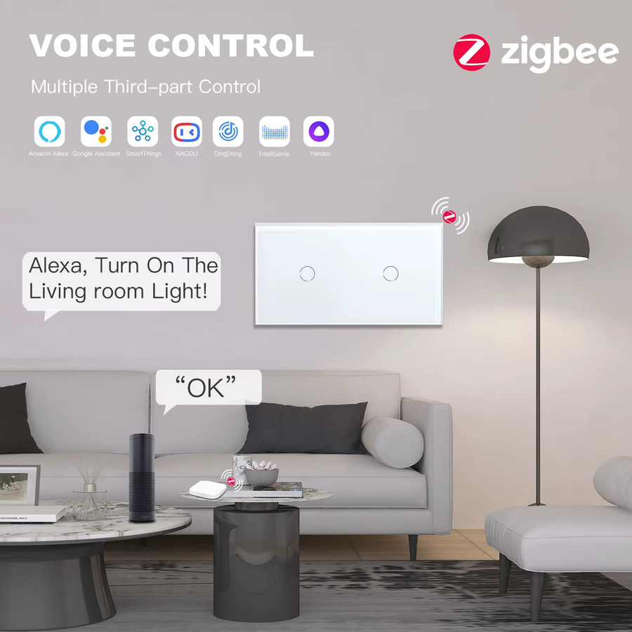 Bseed Zigbee Smart Light Touch Schalter mit Kristall Glas Panel in Schwarz, kompatibel mit Tuya, Smart Life und Google Assistant, EU Standard - Bild 3