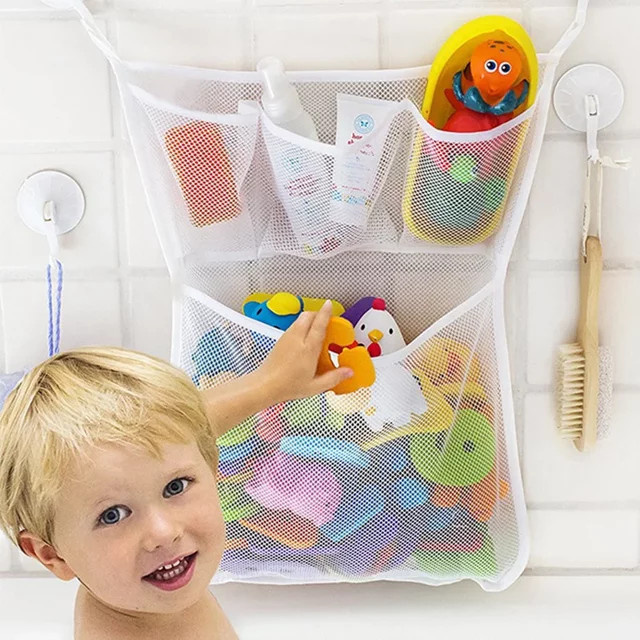 Vvocci Mehrzweck-Organizer für Badespielzeug aus Netzstoff, zweilagiger Hängekorb für Kinder in Pink und Weiß - Bild 1