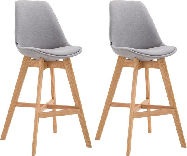 CLP 2er Set Barhocker Cannes mit grauem Stoff-Bezug und Eichenholz-Gestell - Bild 1