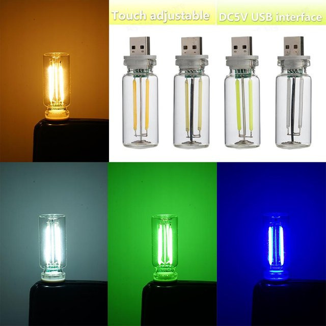 Dimmbare LED Filament Nachtlicht mit Touch-Steuerung, tragbare USB Atmosphäre Lampe aus transparentem Glas - Bild 1
