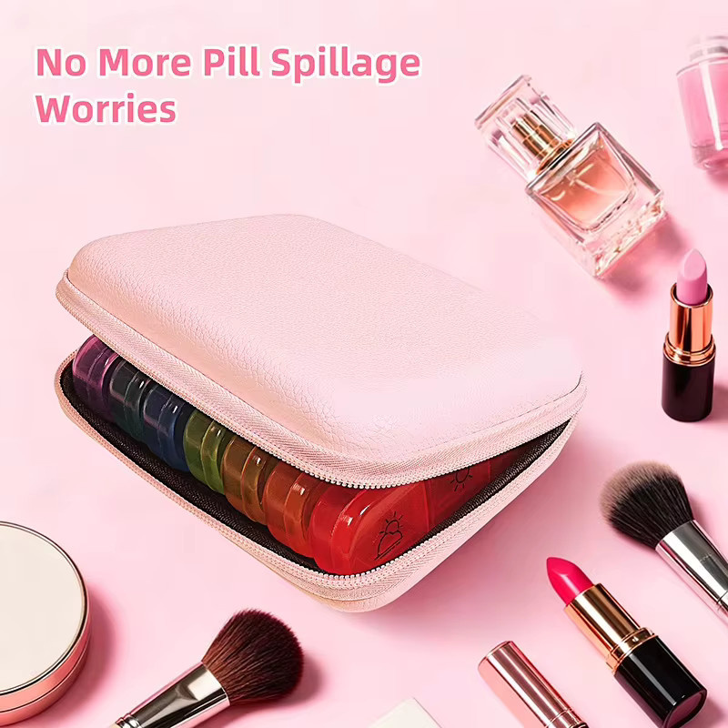 Untior Pillen-Organizer mit 21 Fächtern für 3-mal tägliche Einnahme, feuchtigkeitsbeständig, inklusive PU-Lederetui, Multicolor - Bild 2