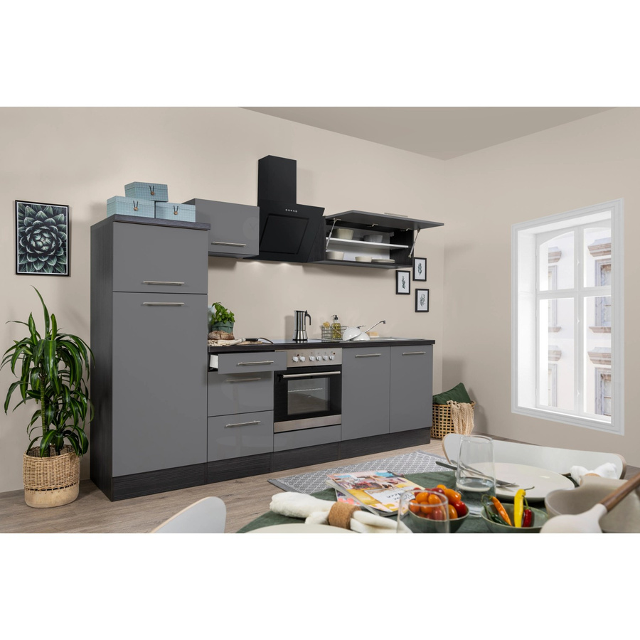 Respekta Premium Küchenzeile modern in Grau Hochglanz mit Soft-Close-Türen, Breite: 270 cm, Tiefe: 54,5 cm, Höhe: 91 cm - Bild 2