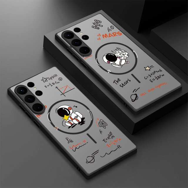MOESOE Magnetische Handyhülle mit Astronauten-Muster für Samsung Galaxy S26 S25 S24 S23 Ultra Plus FE, Matte Schutzhülle mit MagSafe, Schwarz - Bild 1