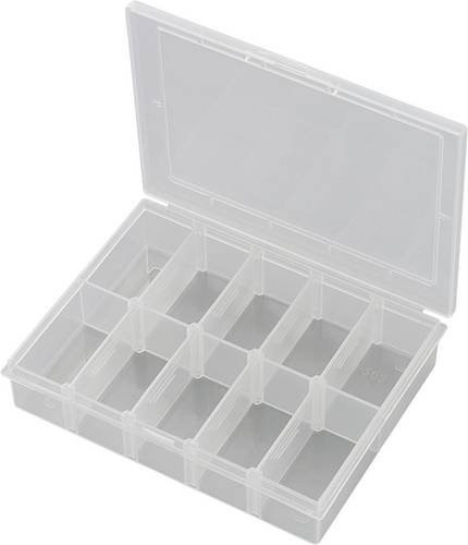 TRU COMPONENTS EKB-203 Sortimentskasten mit 10 variablen Fächern, transparent, B: 9,5 cm, T: 13,9 cm, H: 2,5 cm - Bild 1