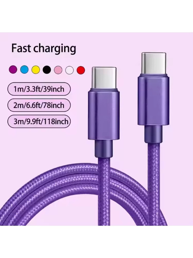 USB C auf Typ C Schnelllade-Datenkabel 66W 5A in Lila, geflochtenes Nylon-Ladekabel - Bild 6