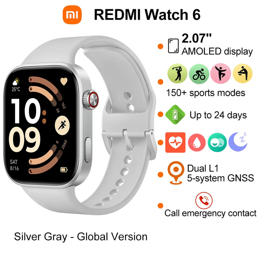 Xiaomi Redmi Watch 6 Smartwatch in Grau mit 2,07 Zoll AMOLED-Display, Herzfrequenz- und Blutsauerstoffüberwachung sowie langer Akkulaufzeit - Bild 5