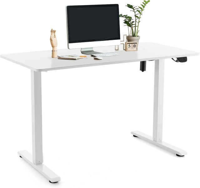 hjh OFFICE Elektrisch höhenverstellbarer Schreibtisch Worktime mit MDF Platte und Stahlgestell in Weiß - Bild 1