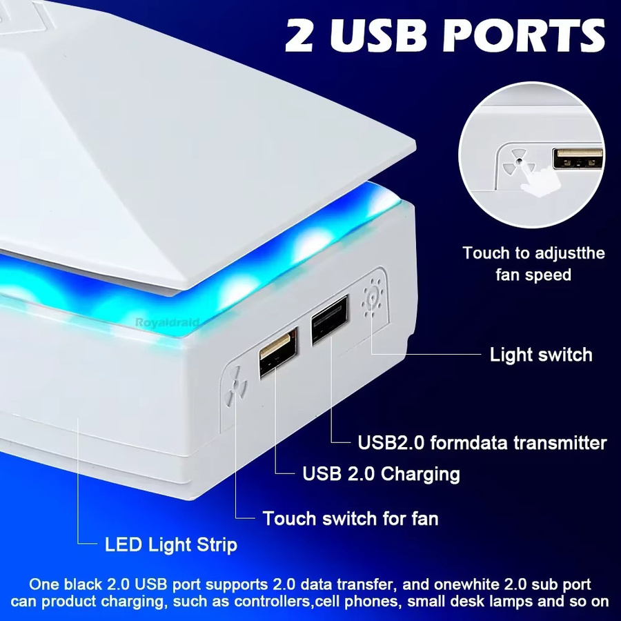 Royaldraid Staubdichter Wärmeableitungsventilator mit RGB-LED-Beleuchtung für PlayStation 5 Pro in Weiß - Bild 4