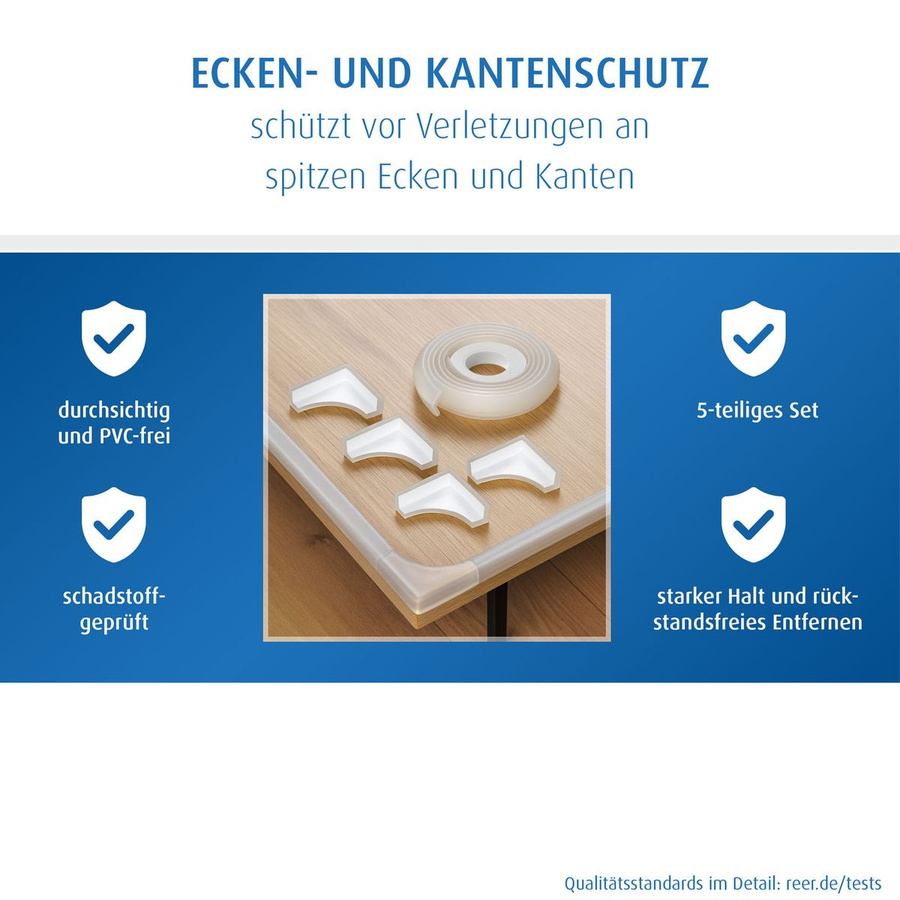 Reer 5-tlg. Ecken- und Kantenschutz-Set in Transparent zum Schutz vor Verletzungen mit Klebestreifen - Bild 5