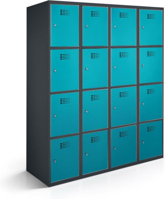 rotstahl Fächerschrank mit 16 Fächern in Türkis und anthrazitgrauem Korpus, B/T/H: 120 x 50 x 180 cm - Bild 1