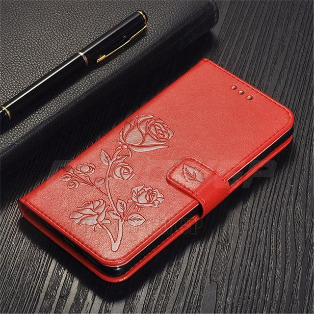Luxus Rosenleder Wallet Klapphülle für Samsung Galaxy A15 S24 S23 S21 S20 Serie in Rot - Bild 1